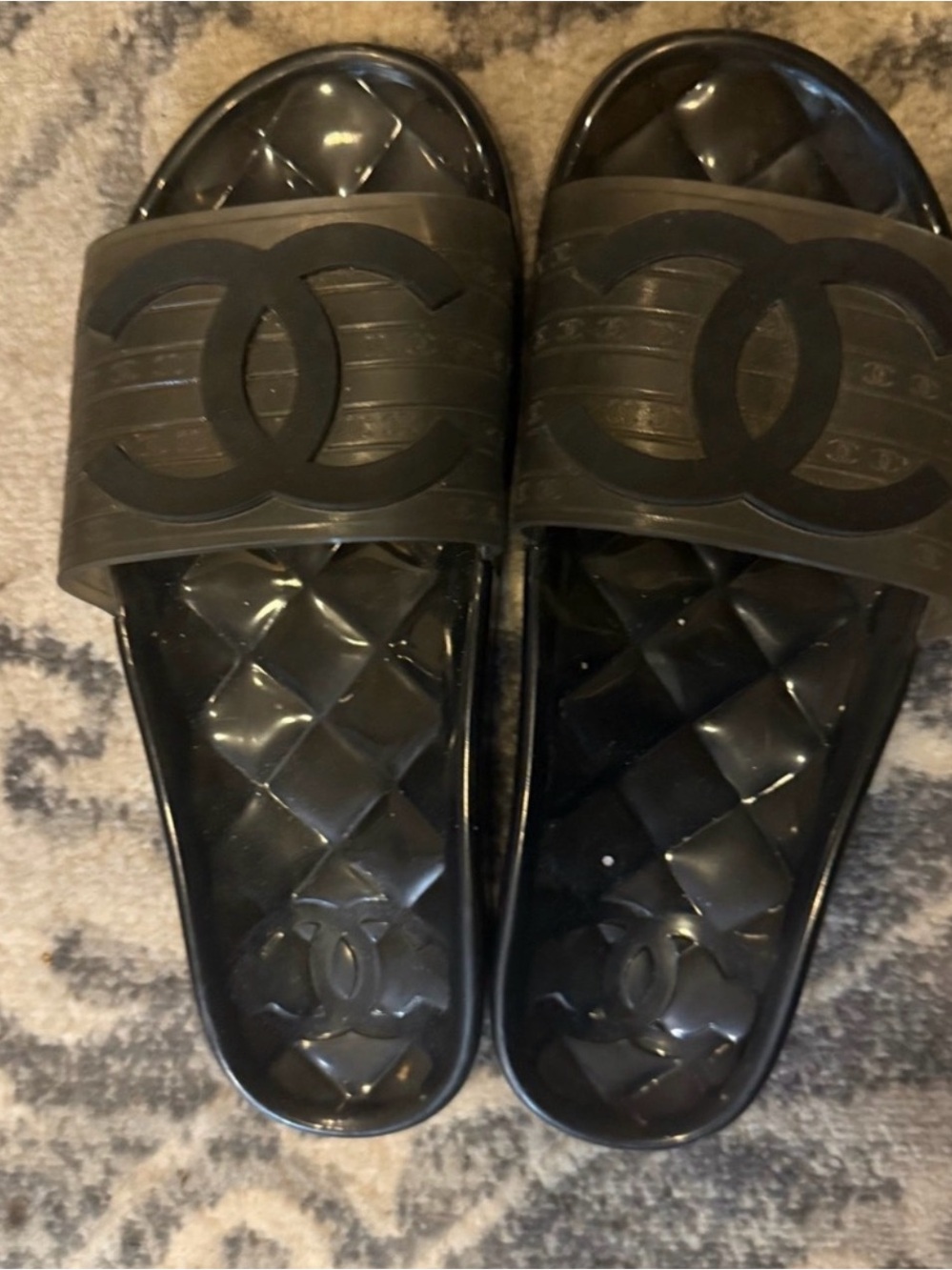 CHANEL Black Quilted Slides 
Sandals